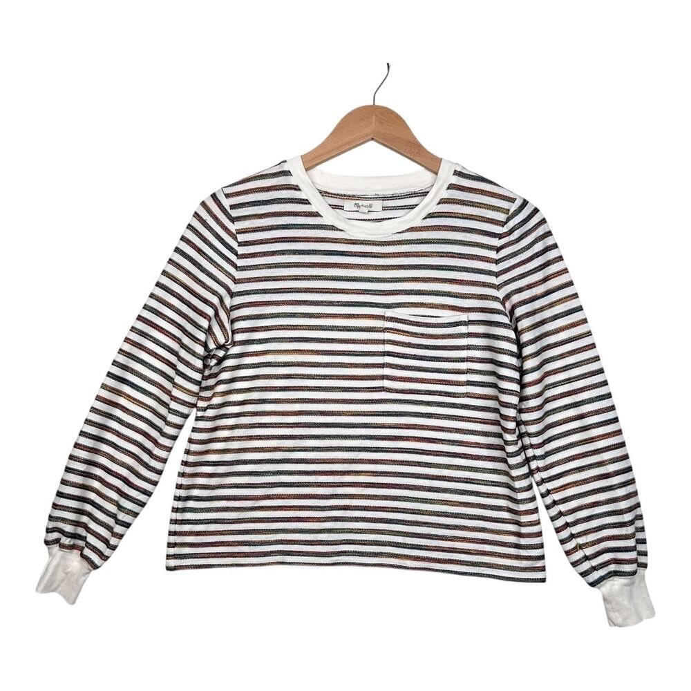 Madewell Shirt Womens XS Multicolor Stripe Thermal Long Sleeve Pocket AG244